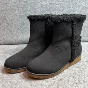 VIVAIA Black Knit Faux Shearling Trim Ankle Boots Gum Sole Women Size 40 US 9